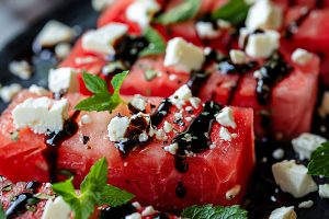 Watermelon Feta Salad with Mint and a Balsamic Glaze