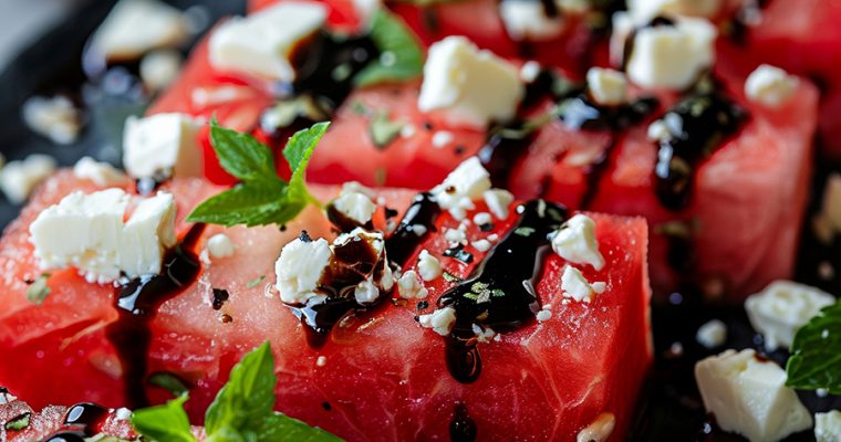 Watermelon Feta Salad with Mint and Balsamic Glaze