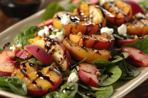 Spinach Salad with Grilled Peaches & Goat Cheese