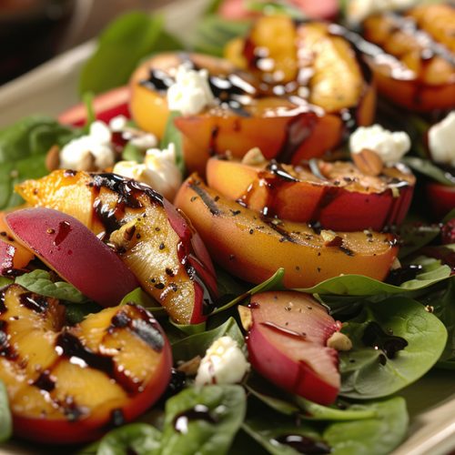 Spinach Salad with Grilled Peaches & Goat Cheese