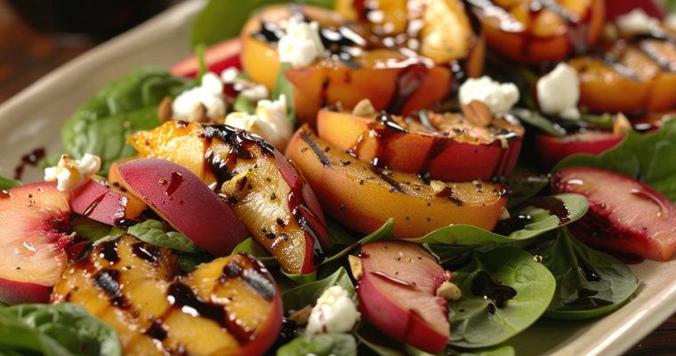 Spinach Salad with Grilled Peaches & Goat Cheese